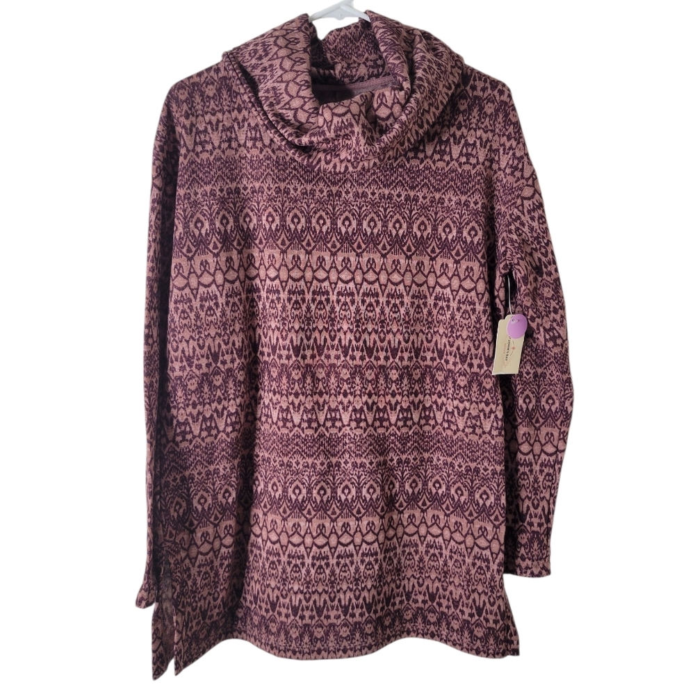 St Johns Bay Woodrose Geo Cowl Neck Top New